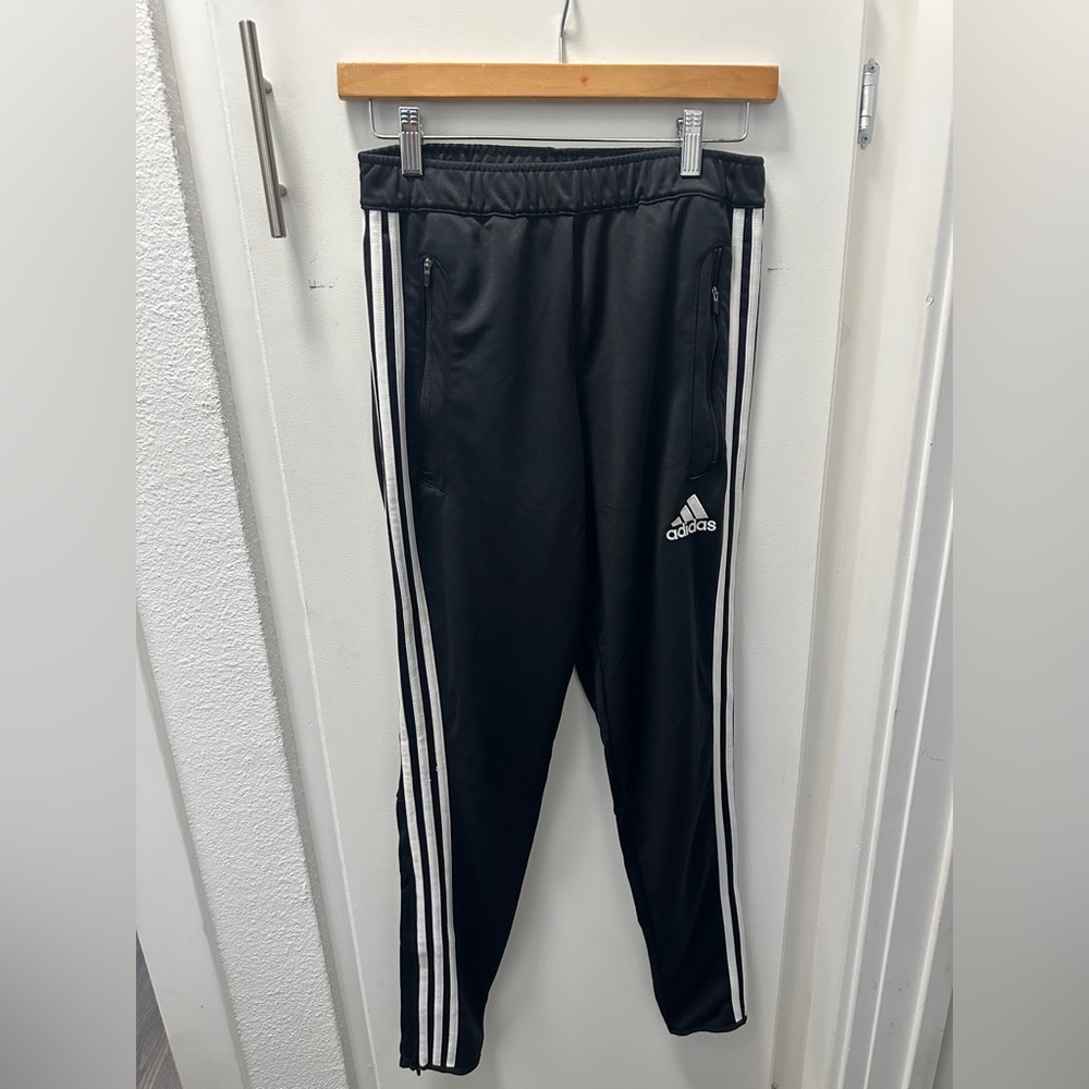 Adidas Junior Black Joggers with White Stripes